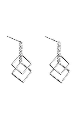 S925 Sterling Silver Geometric Square Drop Earrings for Women, Minimalist Korean Style Fashion, Versatile Cold Style