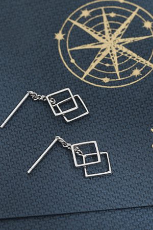 S925 Sterling Silver Geometric Square Drop Earrings for Women, Minimalist Korean Style Fashion, Versatile Cold Style
