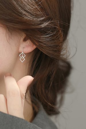 S925 Sterling Silver Geometric Square Drop Earrings for Women, Minimalist Korean Style Fashion, Versatile Cold Style