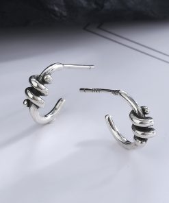 S925 Sterling Silver Needle Earrings for Women, Vintage Knot Design, Cool Commuter Style, Ins Aesthetic, 2025 Fashion Trend