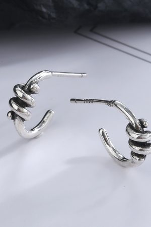 S925 Sterling Silver Needle Earrings for Women, Vintage Knot Design, Cool Commuter Style, Ins Aesthetic, 2025 Fashion Trend