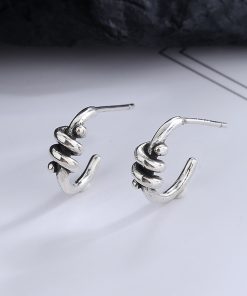 S925 Sterling Silver Needle Earrings for Women, Vintage Knot Design, Cool Commuter Style, Ins Aesthetic, 2025 Fashion Trend