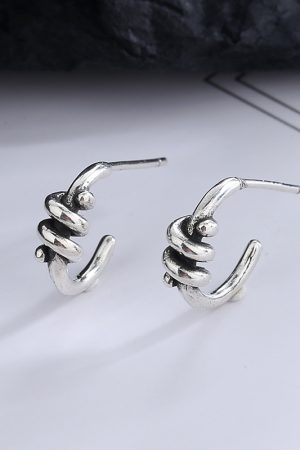 S925 Sterling Silver Needle Earrings for Women, Vintage Knot Design, Cool Commuter Style, Ins Aesthetic, 2025 Fashion Trend