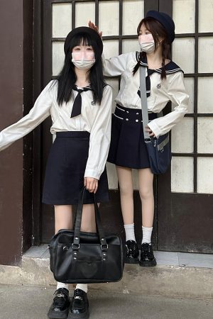 Sailor Suit JK Women's Two-Piece Set - Little Pine Pudding Bear College Style 2025 Japanese Fashion, Cute Kawaii Aesthetic