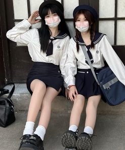 Sailor Suit JK Women's Two-Piece Set - Little Pine Pudding Bear College Style 2025 Japanese Fashion, Cute Kawaii Aesthetic