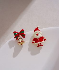 Santa Claus Asymmetric Earrings - Cute Christmas Bell Design for Women, Festive Holiday Jewelry