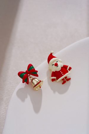 Santa Claus Asymmetric Earrings - Cute Christmas Bell Design for Women, Festive Holiday Jewelry