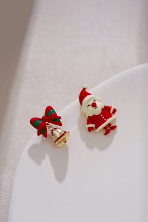 Santa Claus Asymmetric Earrings - Cute Christmas Bell Design for Women, Festive Holiday Jewelry