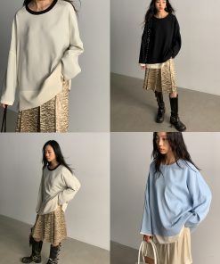 Satin Contrast Reversible Two-in-One Round Neck Pullover Top with Glossy Finish - Y2K Fashion Essential