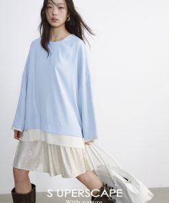 Satin Contrast Reversible Two-in-One Round Neck Pullover Top with Glossy Finish - Y2K Fashion Essential