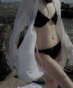 Satin Pleated Metal Buckle Bikini Set for Women - Slimming Split Swimwear for Summer, Trendy Y2K Style