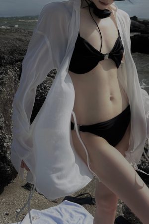 Satin Pleated Metal Buckle Bikini Set for Women - Slimming Split Swimwear for Summer, Trendy Y2K Style