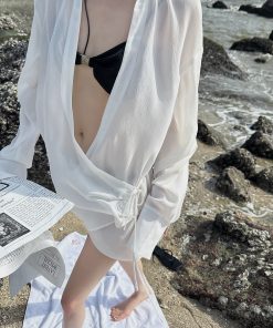 Satin Pleated Metal Buckle Bikini Set for Women - Slimming Split Swimwear for Summer, Trendy Y2K Style