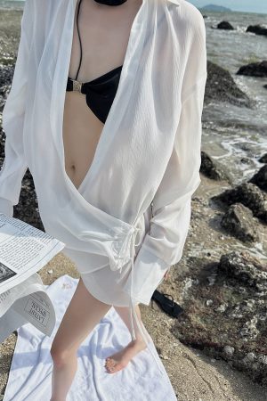 Satin Pleated Metal Buckle Bikini Set for Women - Slimming Split Swimwear for Summer, Trendy Y2K Style