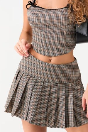School Looks, Cute Easy Outfits For School - Plaid Top & Mini Skirt Two Piece Set