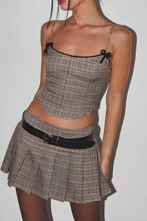 School Looks, Cute Easy Outfits For School - Plaid Top & Mini Skirt Two Piece Set