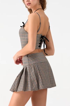 School Looks, Cute Easy Outfits For School - Plaid Top & Mini Skirt Two Piece Set