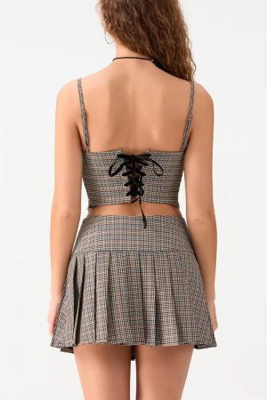 School Looks, Cute Easy Outfits For School - Plaid Top & Mini Skirt Two Piece Set