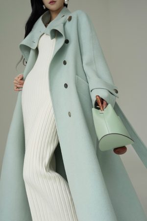 Sea Salt Clear Sky Oversized Double-Faced Wool Coat - Elegant Long Outerwear, High-Quality 90s Inspired Style