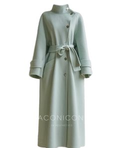 Sea Salt Clear Sky Oversized Double-Faced Wool Coat - Elegant Long Outerwear, High-Quality 90s Inspired Style