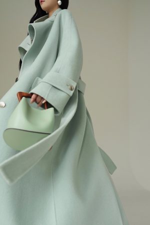 Sea Salt Clear Sky Oversized Double-Faced Wool Coat - Elegant Long Outerwear, High-Quality 90s Inspired Style