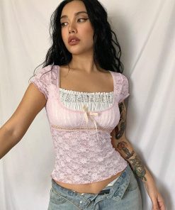 Self Care Outfit, Mall Outfit Inspo - Coquette Lace Detailed Top