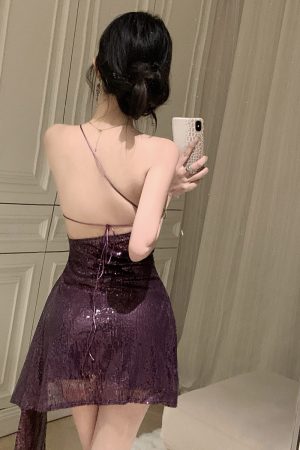 Sequin Off-Shoulder Evening Dress for Women, Sexy One-Shoulder Cocktail Dress for Nightclub and Parties