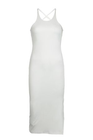 Sexy Backless Halter Neck Dress with Split, Adjustable Cross Straps, Mid-Length - European American Leisure Style