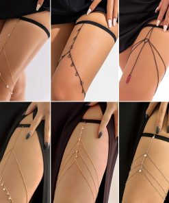 Sexy Beach Body Chain with Imitation Pearls, Elastic Star-Shaped Rhinestone Tassel Ankle and Thigh Jewelry