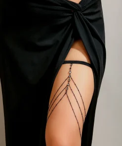 Sexy Beach Body Chain with Imitation Pearls, Elastic Star-Shaped Rhinestone Tassel Ankle and Thigh Jewelry