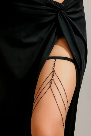 Sexy Beach Body Chain with Imitation Pearls, Elastic Star-Shaped Rhinestone Tassel Ankle and Thigh Jewelry