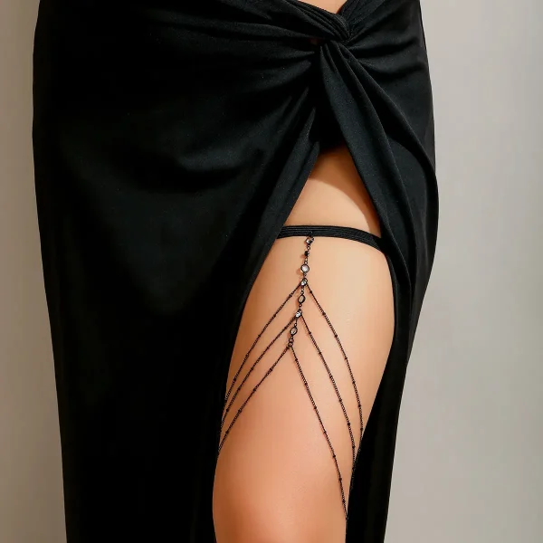 Sexy Beach Body Chain with Imitation Pearls, Elastic Star-Shaped Rhinestone Tassel Ankle and Thigh Jewelry
