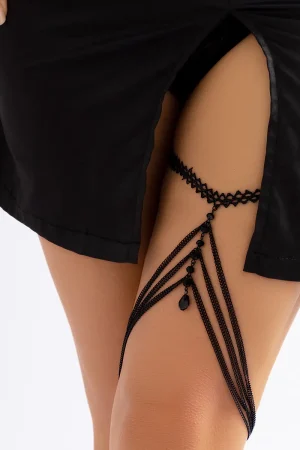 Sexy Beach Body Chain with Imitation Pearls, Elastic Star-Shaped Rhinestone Tassel Ankle and Thigh Jewelry