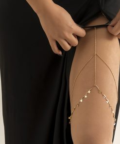 Sexy Beach Body Chain with Imitation Pearls, Elastic Star-Shaped Rhinestone Tassel Ankle and Thigh Jewelry