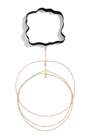 Sexy Beach Body Chain with Imitation Pearls, Elastic Star-Shaped Rhinestone Tassel Ankle and Thigh Jewelry