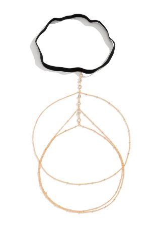 Sexy Beach Body Chain with Imitation Pearls, Elastic Star-Shaped Rhinestone Tassel Ankle and Thigh Jewelry