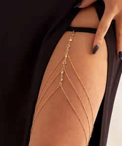 Sexy Beach Body Chain with Imitation Pearls, Elastic Star-Shaped Rhinestone Tassel Ankle and Thigh Jewelry