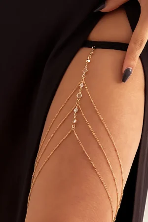 Sexy Beach Body Chain with Imitation Pearls, Elastic Star-Shaped Rhinestone Tassel Ankle and Thigh Jewelry