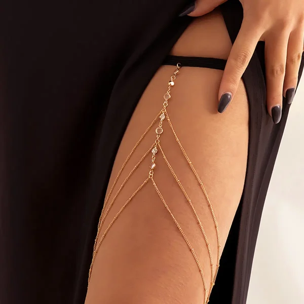 Sexy Beach Body Chain with Imitation Pearls, Elastic Star-Shaped Rhinestone Tassel Ankle and Thigh Jewelry