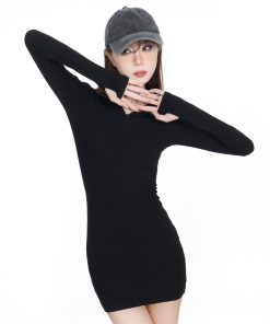 Sexy Black Long Sleeve Bodycon Dress for Women - Knitted Slim Fit Short Skirt - Spring 2025 Fashion