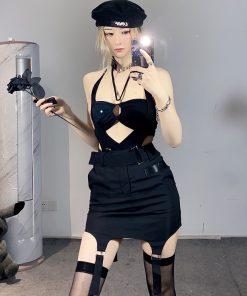 Sexy Hollow-Out Halter Neck Tank Top and Faux Two-Piece Outfit - Trendy Y2K Style for a Chic Look