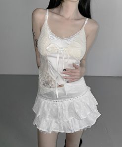Sexy Lace Spliced Irregular Strap Vest Top - Versatile Fake Two-Piece Design for Y2K Style Fashion