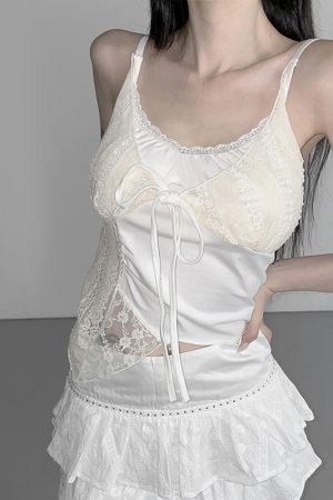 Sexy Lace Spliced Irregular Strap Vest Top - Versatile Fake Two-Piece Design for Y2K Style Fashion