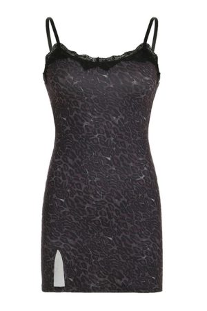 Sexy Lace Spliced Leopard Print Bodycon Dress - Low Neckline, Backless Design, Tight-Fitting Spaghetti Strap Mini Dress for Spring 2025