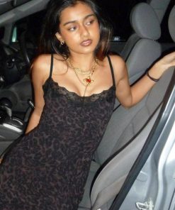 Sexy Lace Spliced Leopard Print Bodycon Dress - Low Neckline, Backless Design, Tight-Fitting Spaghetti Strap Mini Dress for Spring 2025