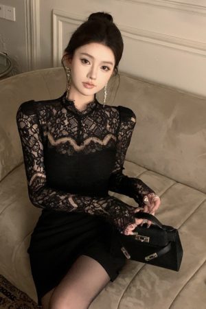 Sexy Lace Splicing Bodycon Dress - Slim Fit, Waist-Cinching, Faux Two-Piece Style for Early Autumn Fashion