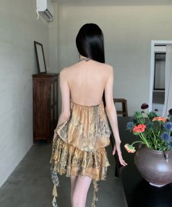 Sexy Leopard Print Halter Neck Dress for Women - Backless Summer Vacation Dress in 90s Style