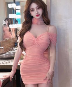 Sexy Low-Cut Deep V-Neck Mesh Strap Dress for Women - Nightclub Evening Shift Outfit, Ideal for Foot Massage and 90s Style