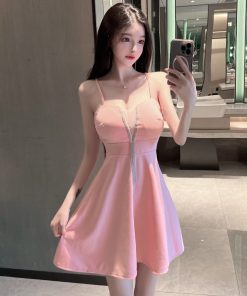 Sexy Low-Cut V-Neck Mesh Splicing Tassel Camisole Dress for Women - Nightclub & Workwear Chic