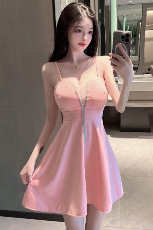Sexy Low-Cut V-Neck Mesh Splicing Tassel Camisole Dress for Women - Nightclub & Workwear Chic